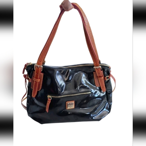 VTG Dooney & Bourke Satchel Handbag Patent Leather Black Nina Large Y2k - Picture 5 of 14